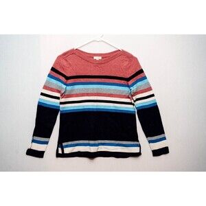 Talbots S Petite Cotton Stripe Boatneck Sweater Long Sleeves Salmon Pink blue